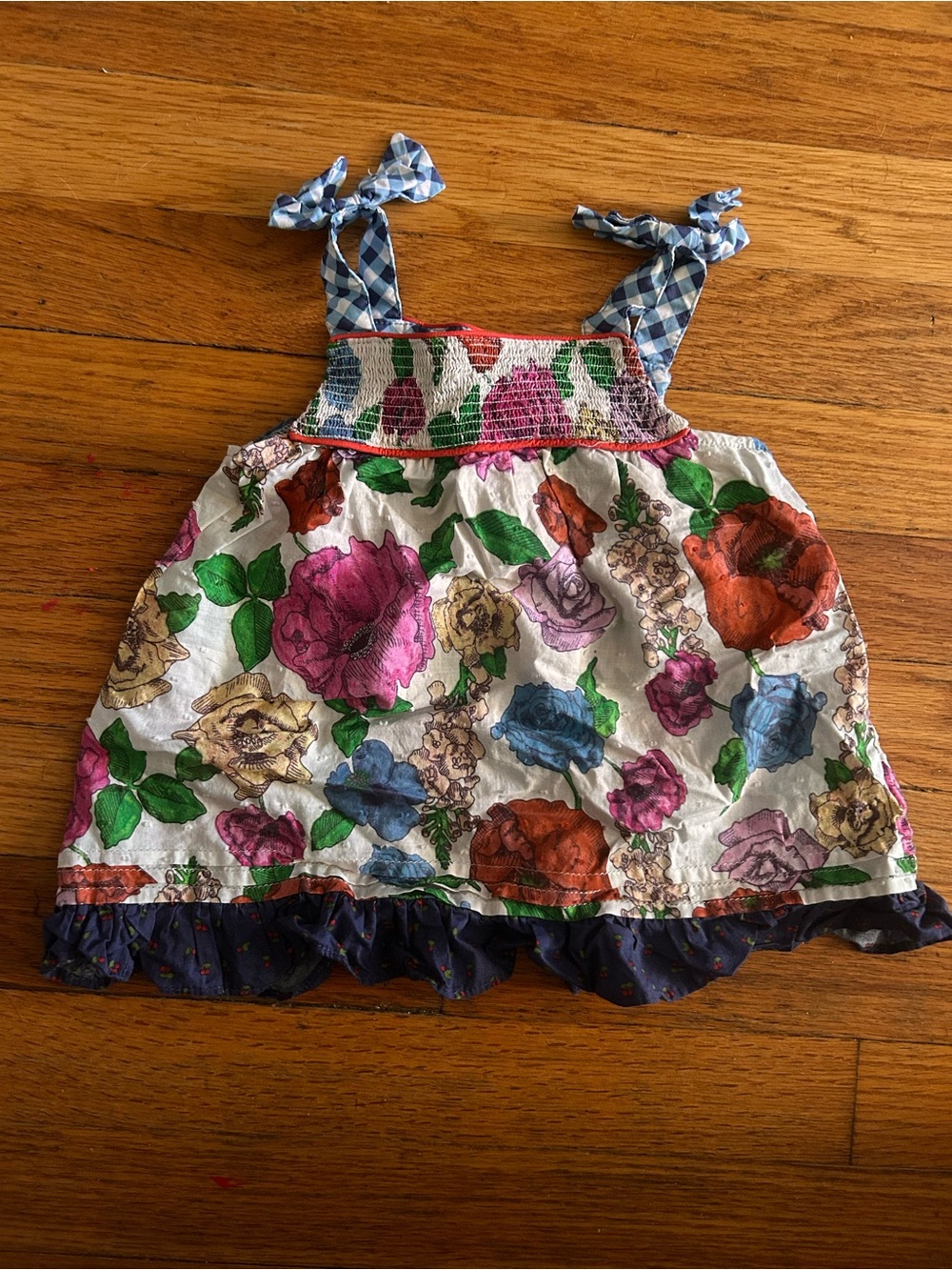 Baby Girls Matilda Jane Floral Smocked Sundress Top with Blue Gingham Ties